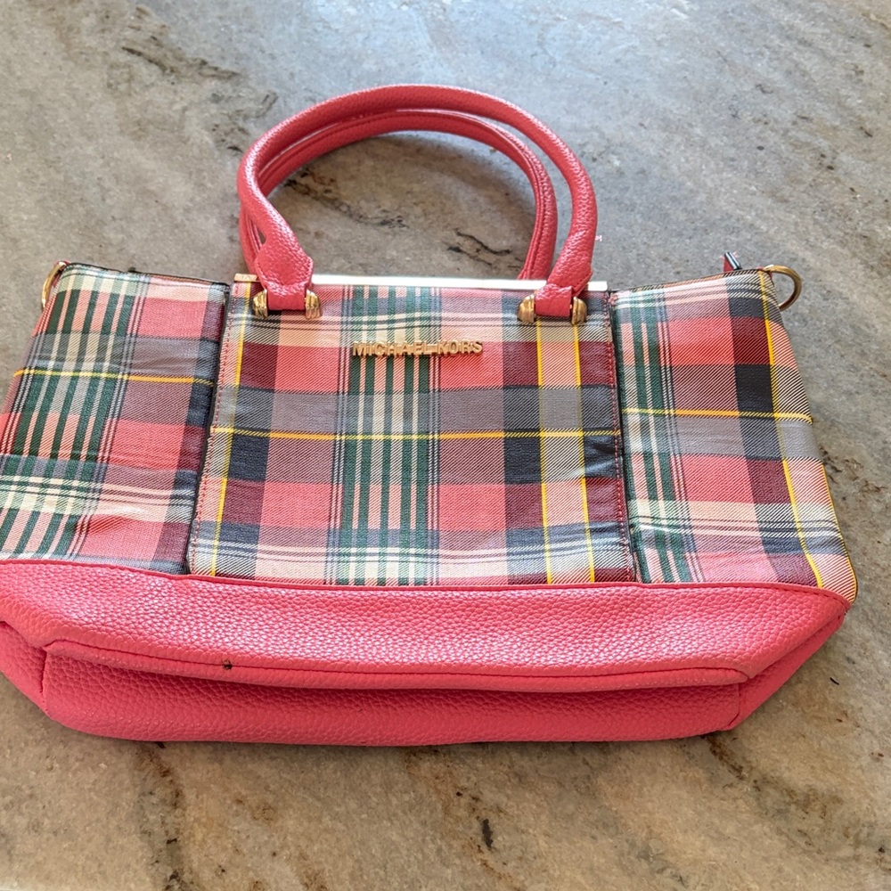 Imitation Michael Kors Pink and Plaid Satchel overall really nice condition